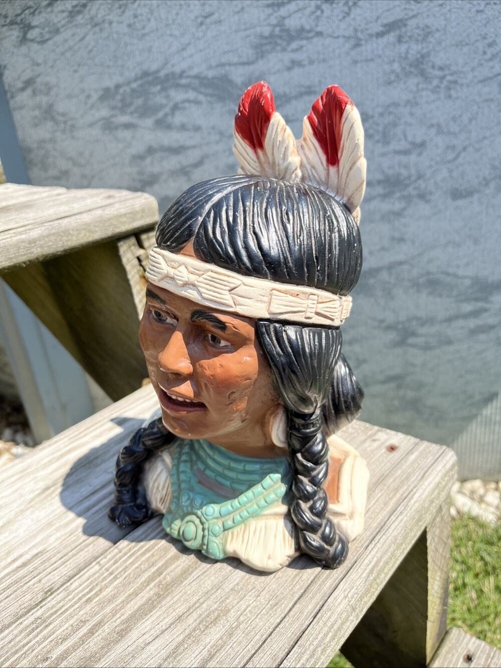 1974 Native American Indian Head Bust Feathers Universal Statuary Corp 605